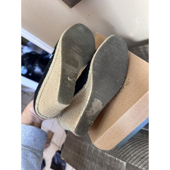 Black Wedge Heels Toms Calypso Women Fabric Peep Toe Pump Espadrille Sz W7.5 - Picture 5 of 5